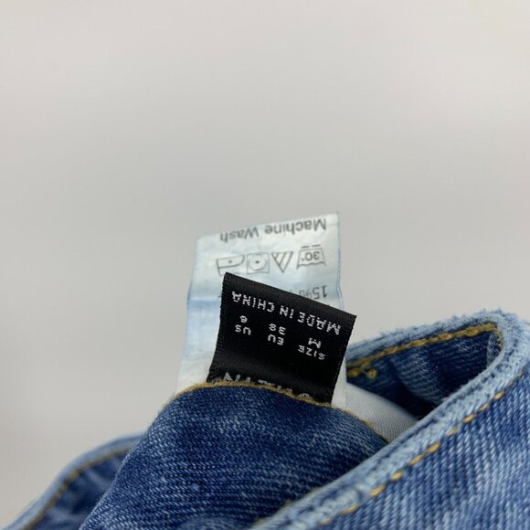 Shein Denim Shorts Blue Roll Up Embroidered Aztec Tribal - Picture 8 of 9